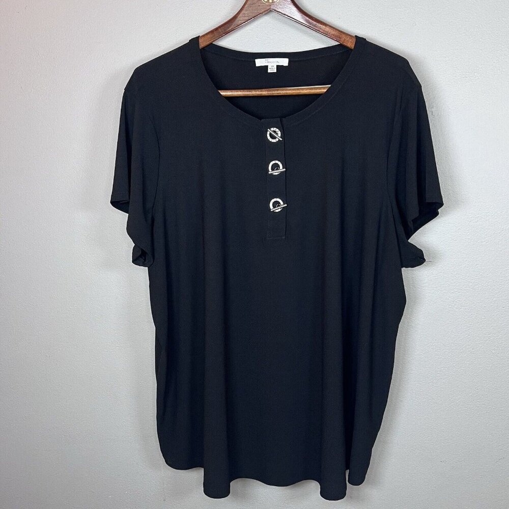 89th & Madison Women’s Size 2X Toggle Closure Top Black Short Sleeve Stretch